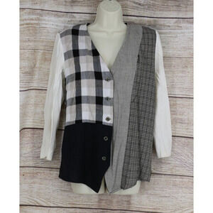 VINTAGE Samantha David Womens Sz Medium Padded Shoulders Linen Shirt Black